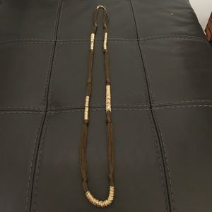 Long olive green and gold necklace (17”)